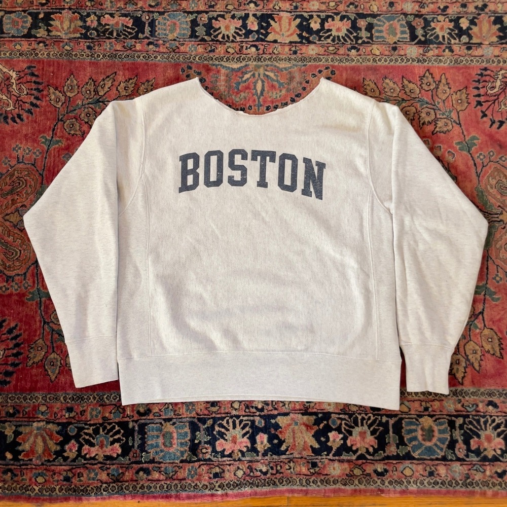 VTG 80s 90s Champion Reverse Weave Boston Sweatshirt Heather Gray Cut Neck L USA